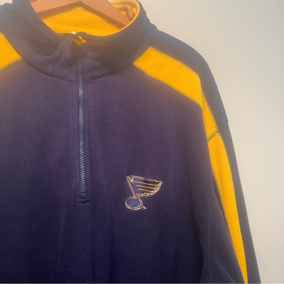 NHL St.Louis Blues Quarter Zip Size 2XL (No Tag) Logo Blue Yellow Fleece Pockets - Picture 2 of 11